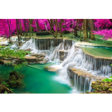  Fotótapéta Zöld vízesés rózsaszín fákkal, 300 x 250 cm tapéta, díszléc és más dekoráció