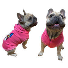  Francia bulldog mintás kapucnis kutyapulcsi, rózsaszín, M-es kutyaruha