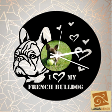 Francia bulldog szívekkel falióra