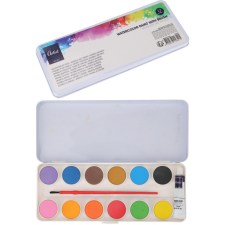 Free &amp; Easy P.O. Vízfesték 12 szín ecsettel, fémdobozban kréta, festék és papír