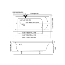  Fresh egyenes akril kád 170x70 kád, zuhanykabin