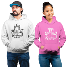 Fruit of the Loom, Kariban Eat Sleep Fortnite Repeat - Unisex Pulóver női pulóver, kardigán