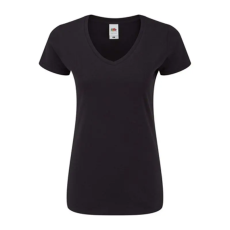 Fruit of the Loom Rövid ujjú V-nyakú Női pamut póló, Fruit of the Loom FN71, Black-2XL