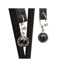  Fülbevaló golyó hópehely obszidián záras str 10-10,5mm fülbevaló