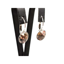 Fülbevaló ovális jáspis leopárd fém keret záras 10x14mm fülbevaló