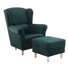  Füles fotel puffal, szövet smaragd, ASTRID bútor