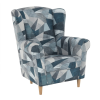  Füles fotel, szövet szürke-kék minta, CHARLOT