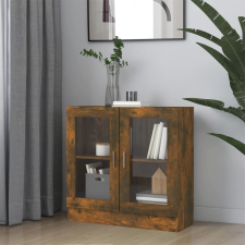  füstös tölgy színű szerelt fa vitrinszekrény 82,5x30,5x80 cm bútor
