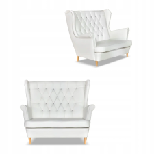  Gaja Karosszékes Kanapé, Ökológiai Bőr, Skandináv Stílus, Family Furniture, Fehér bútor