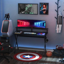 Gamer íróasztal játékasztal fejhallgató akasztóval 120 x 60 x 90 cm fekete íróasztal
