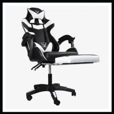 Gamer szék lábtartóval - fekete/fehér KO02B forgószék
