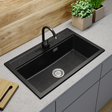 Gamma Advance 8050 gránit mosogató, szifonnal, fekete-szemcsés, beépíthető mosogatótálca