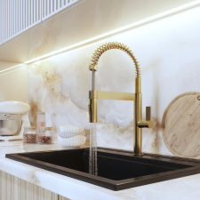 Gamma Spirál new konyhai csaptelep szálcsiszolt arany, beépíthető csaptelep