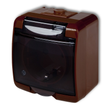 GAO 22111B Aquastar földelt dugalj, átlátszó csapfedeles, IP54, barna színben villanyszerelés