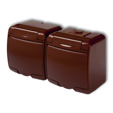 GAO 22151B Aquastar 2-es földelt dugalj, falon kívüli, csapfedeles, IP54, barna színben villanyszerelés