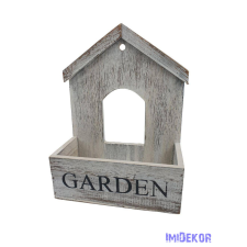  Garden feliratos fa házikós ládikó 25cm - Fehér dekorációs kellék