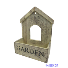  Garden feliratos fa házikós ládikó 25cm - Krém dekorációs kellék
