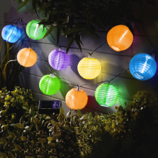 Garden Of Eden Szolár lampion fényfüzér - 10 db színes lampion, hidegfehér LED - 3,7 m kültéri világítás