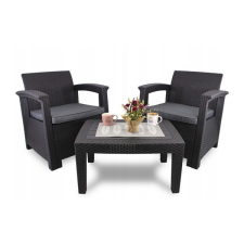  GardenLine kerti bútor szett - dohányzóasztal + 2 db fotel - antracit bútor