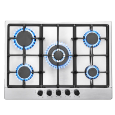  Gázfőzőlap, 5 égős, kettős üzemanyaggal kompatibilis, rozsdamentes acél főzőlap