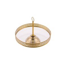  Geh.22203170 Asztali kínáló arany színű fém, üvegbetéttel, 25x25x21cm konyhai eszköz