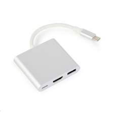 Gembird Cablexpert USB-C -> HDMI + USB-C + USB-A adapter ezüst (A-CM-HDMIF-02-SV) (A-CM-HDMIF-02-SV) kábel és adapter