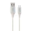 Gembird CC-USB2B-AMCM-2M-BW2 Premium cotton braided Type-C USB charging and data cable 2m silver/white (CC-USB2B-AMCM-2M-BW2)