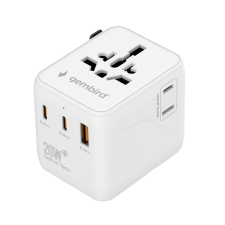 Gembird TPA-1A2C20-01-W Universal travel power adapter, 20 W, white kábel és adapter