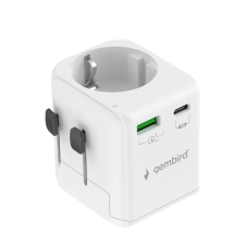 Gembird TPA-EU1A1C20-01-W Grounded universal travel power adapter, 20 W, white kábel és adapter
