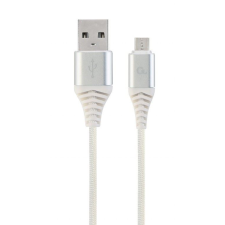 Gembird USB micro-B - USB Type-A szövet borítású adat- és töltőkábel 2m fehér-ezüst (CC-USB2B-AMmBM-2M-BW2) kábel és adapter