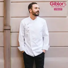 Giblor's szakácskabát - fehér, hosszú ujjú, díszpatentos