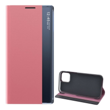 Gigapack Apple iPhone 12 tok álló, textil hatású (aktív Flip, oldalra nyíló, Smart View Cover) rózsaszín tok és táska