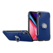 Gigapack Apple iPhone XR műanyag telefonvédő (telefontartó gyűrű, beépített fémlemez, karbon minta, sötétkék) tok és táska