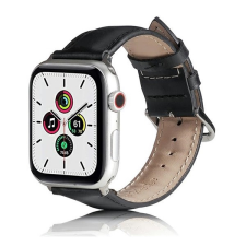 Gigapack Apple Watch Series 9 41mm pótszíj (egyedi méret, szilikon, bőr hatású, állítható) fekete okosóra kellék