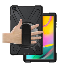 Gigapack Defender műanyag telefonvédő (közepesen ütésálló, kitámasztó, 360°-ban forgatható + kézpánt) FEKETE [Samsung Galaxy Tab A 10.1 LTE (2019) SM-T515] (5996457886203) tablet tok