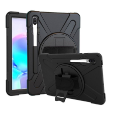 Gigapack Defender műanyag telefonvédő (közepesen ütésálló, kitámasztó, 360°-ban forgatható + kézpánt) FEKETE [Samsung Galaxy Tab S6 10.5 LTE ... tablet tok