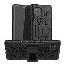 Gigapack Defender műanyag telefonvédő (közepesen ütésálló, szilikon belső, kitámasztó, autógumi minta) FEKETE Samsung Galaxy A42 5G (SM-A425F) tok és táska