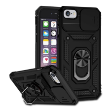 Gigapack Defender műanyag telefonvédő (közepesen ütésálló, szilikon belső, telefontartó gyűrű, kamera védelem) FEKETE Apple iPhone 7 4.7, Apple iPhone 8 4.7, Apple iPhone SE 2 (2020), Apple iPhone tok és táska