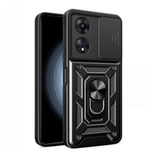 Gigapack Defender műanyag telefonvédő (ütésállóság, szilikon belső, tartógyűrű, kameravédő) FEKETE Oppo A58 4G tok és táska