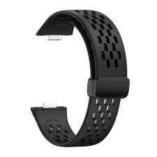 Gigapack HuAwei Watch Fit 3 pótszíj (egyedi méret, szilikon, lyukacsos, légáteresztő) fekete okosóra kellék