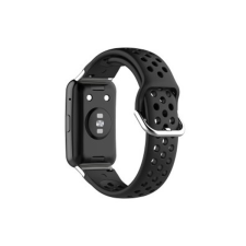 Gigapack Huawei Watch Fit pótszíj (egyedi méret, szilikon, lyukacsos, légáteresztő) fekete okosóra kellék