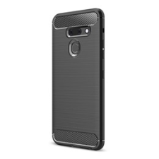 Gigapack LG G8 ThinQ Szilikon telefonvédő (légpárnás sarok, szálcsiszolt, karbon minta, fekete) tok és táska