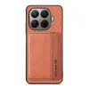 Gigapack Mágneses szilikon tok bőr hatású hátlappal kitámasztóval kártyatartóval RFID karbon mintás Xiaomi 17T Pro sötétbarna GP-193335