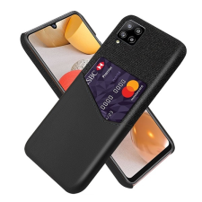 Gigapack Műanyag telefonvédő (közepesen ütésálló, bankkártya tartó, textil bevonat, bőr hatású hátlap) FEKETE Samsung Galaxy A42 5G (SM-A425F) tok és táska
