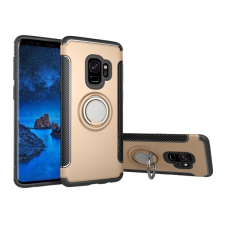 Gigapack Műanyag telefonvédő (szilikon keret, asztali tartó funkció, telefontartó gyűrű, beépített fémlemez, karbon minta) ARANY Samsung Galaxy S9 (SM-G960) tok és táska