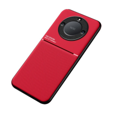 Gigapack Műanyag telefonvédő (szilikon keret, közepesen ütésálló, beépített fémlemez, bőr hatású hátlap, csíkos minta) PIROS Honor Magic5 Lite 5G tok és táska