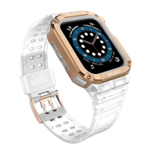 Gigapack Pótszíj (egyedi méret, szilikon, közepesen ütésálló, állítható + szilikon keret) ÁTLÁTSZÓ / ROZÉARANY Apple Watch Series 4 44mm, Apple Watch Series 5 44mm, Apple Watch Series 1 42mm, Ap okosóra kellék