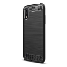 Gigapack Samsung Galaxy A01 Szilikon telefonvédő (légpárnás sarok, szálcsiszolt, karbon minta, fekete) tok és táska