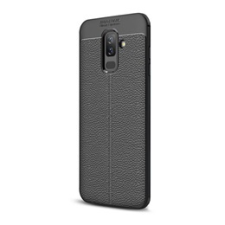 Gigapack Samsung Galaxy A6+ (2018) Szilikon telefonvédő (bőr hatású, varrás minta, fekete) tok és táska