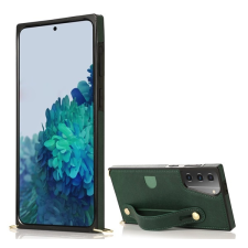 Gigapack Szilikon telefonvédő (közepesen ütésálló, asztali tartó funkció, bőrhatású hátlap + kézpánt + vállpánt) SÖTÉTZÖLD Samsung Galaxy S21 Plus (SM-G996) 5G tok és táska